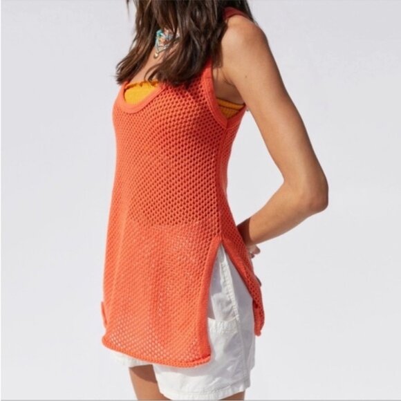 Urban Outfitters | BDG Tybee Mesh Sweater Tank Top Tangerine Orange Swim Cover S - Picture 5 of 13